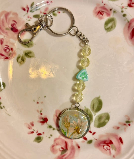 Uranium Floral 100 year old Post Card Keychain