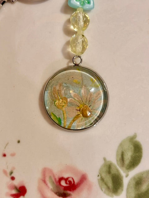 Uranium Floral 100 year old Post Card Keychain