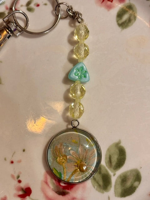 Uranium Floral 100 year old Post Card Keychain