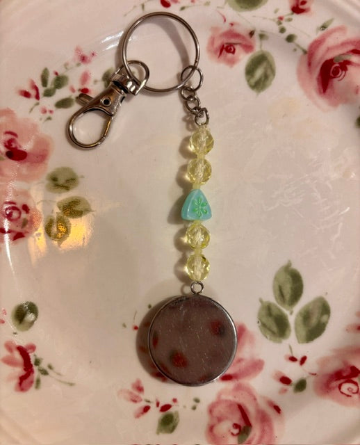 Uranium Floral 100 year old Post Card Keychain