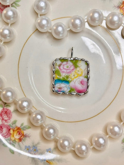 Beautiful Antique Multi Colored Square Floral
