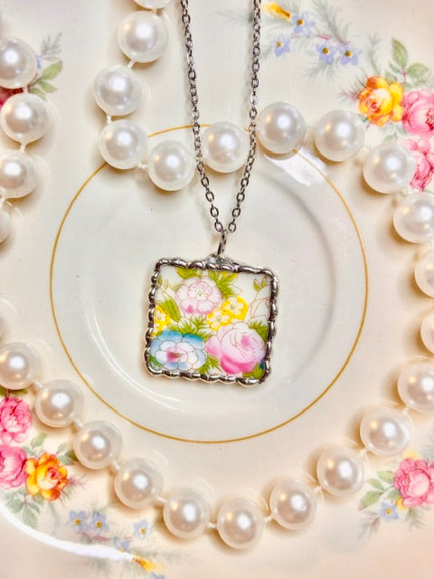 Antique Multi Colored Square Floral