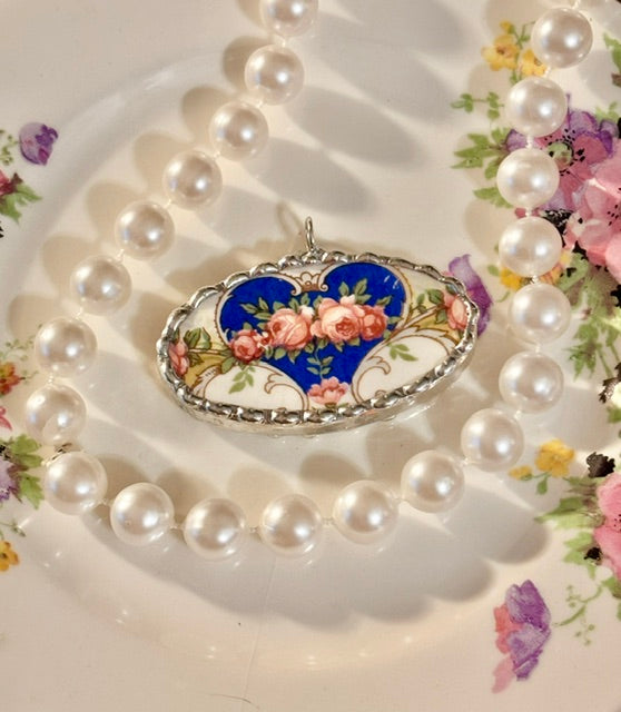 Blue Heart w/ Pink Roses Oblong