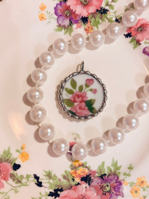 Pink Floral with green Leaves